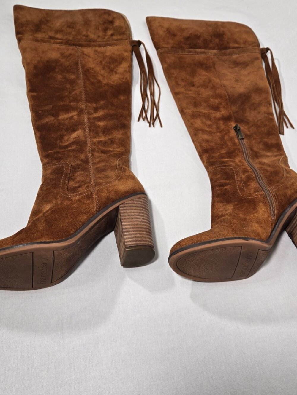 FRANCO SARTO Elnora BOHO Cognac Suede Over The Knee Fringe Boots Size 7.5M-WC. - Picture 8 of 16